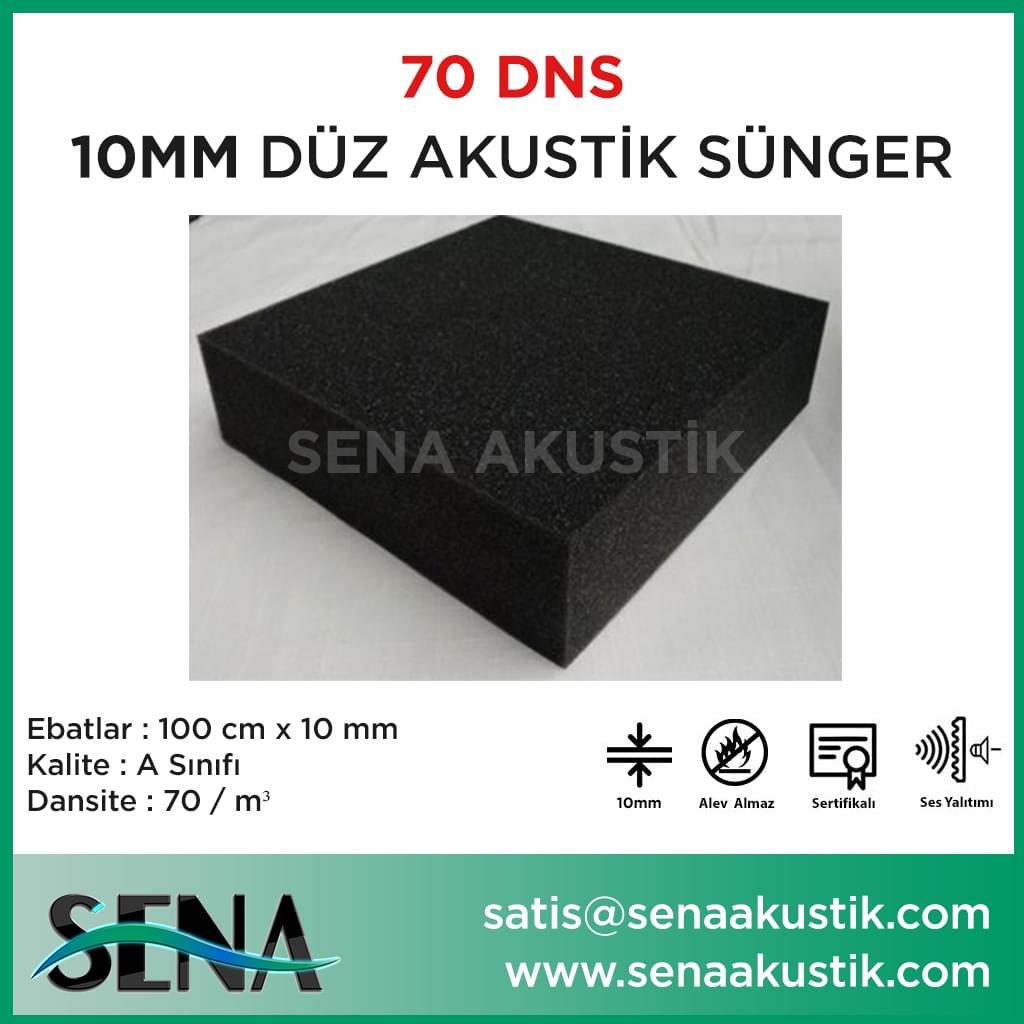 10 mm Düz Akustik Yanmaz Sünger 70 dansite m2 Fiyatları