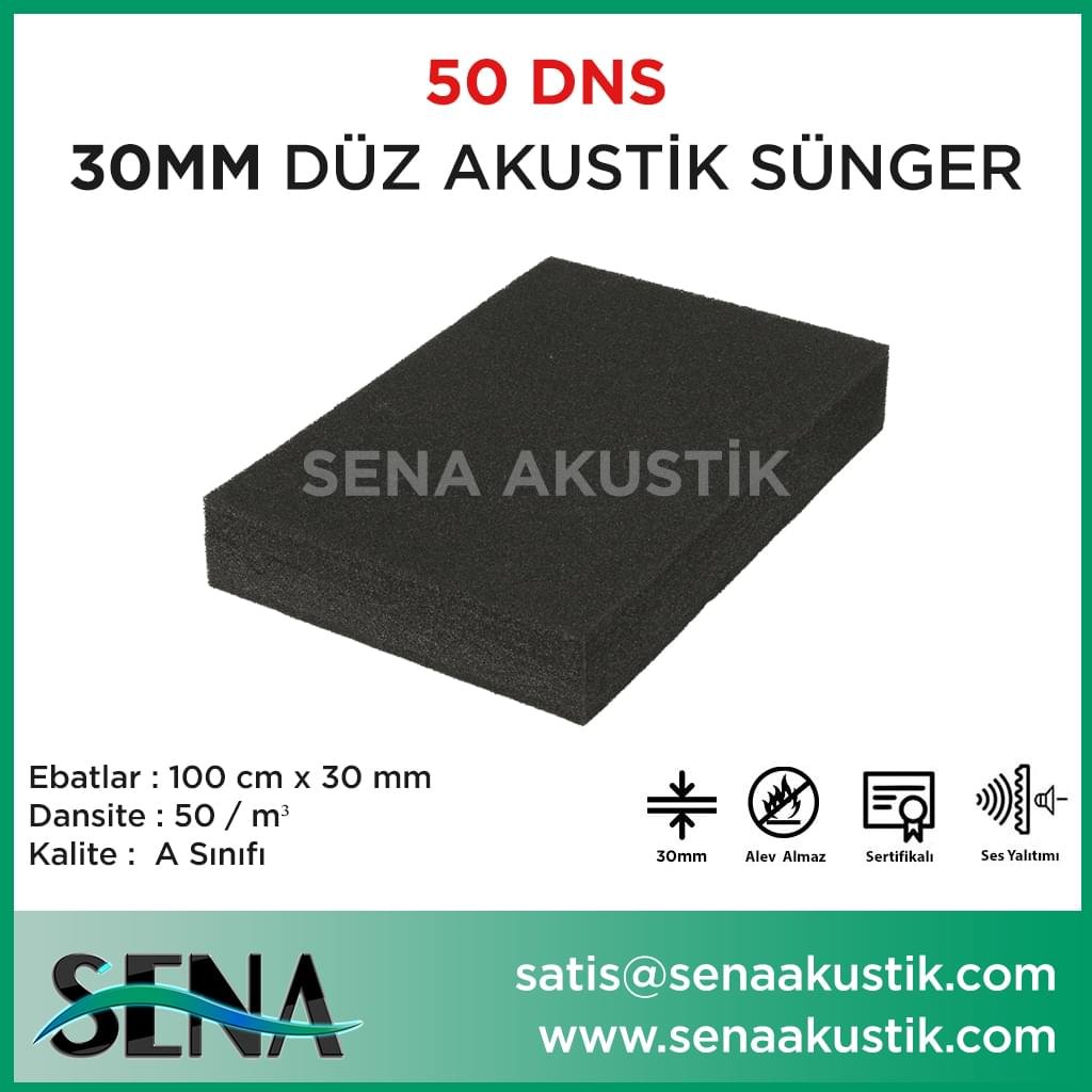 30 mm Düz Akustik Yanmaz Sünger 50 dansite m2 Fiyatları