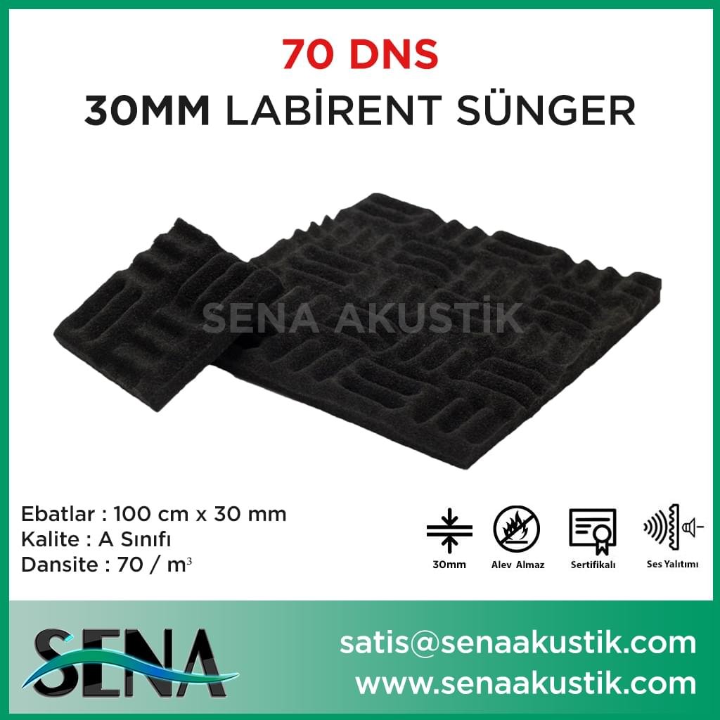 30 mm Yanmaz Akustik Labirent Sünger 70 Dansite m2 Fiyatları