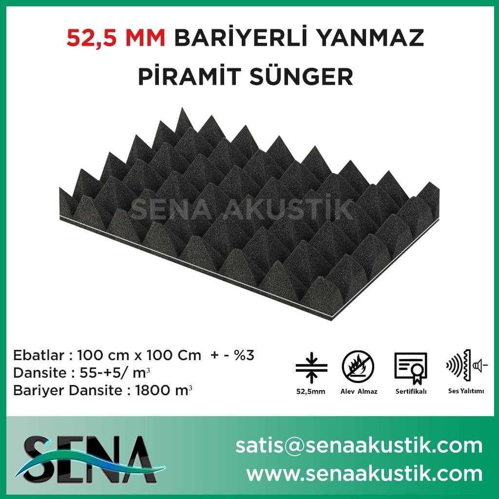 53mm Bariyerli Akustik Yanmaz Piramit Sünger